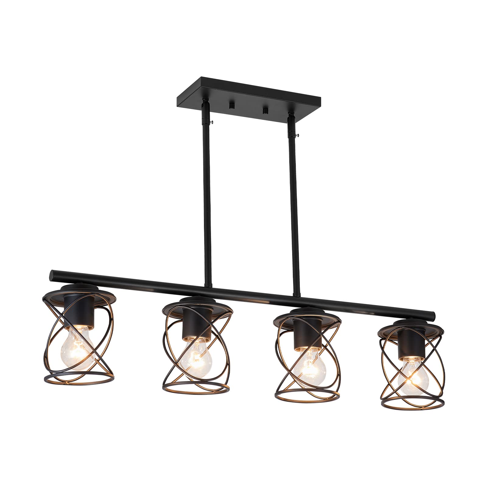 Farmhouse Linear Pendant Light - 4-Light Adjustable Kitchen Island Lighting Fixture, Black Metal Hanging Chandelier for Dining Room & Living Room | Perfect for Kitchen Islands, Breakfast Bars, and Open Concept Spaces