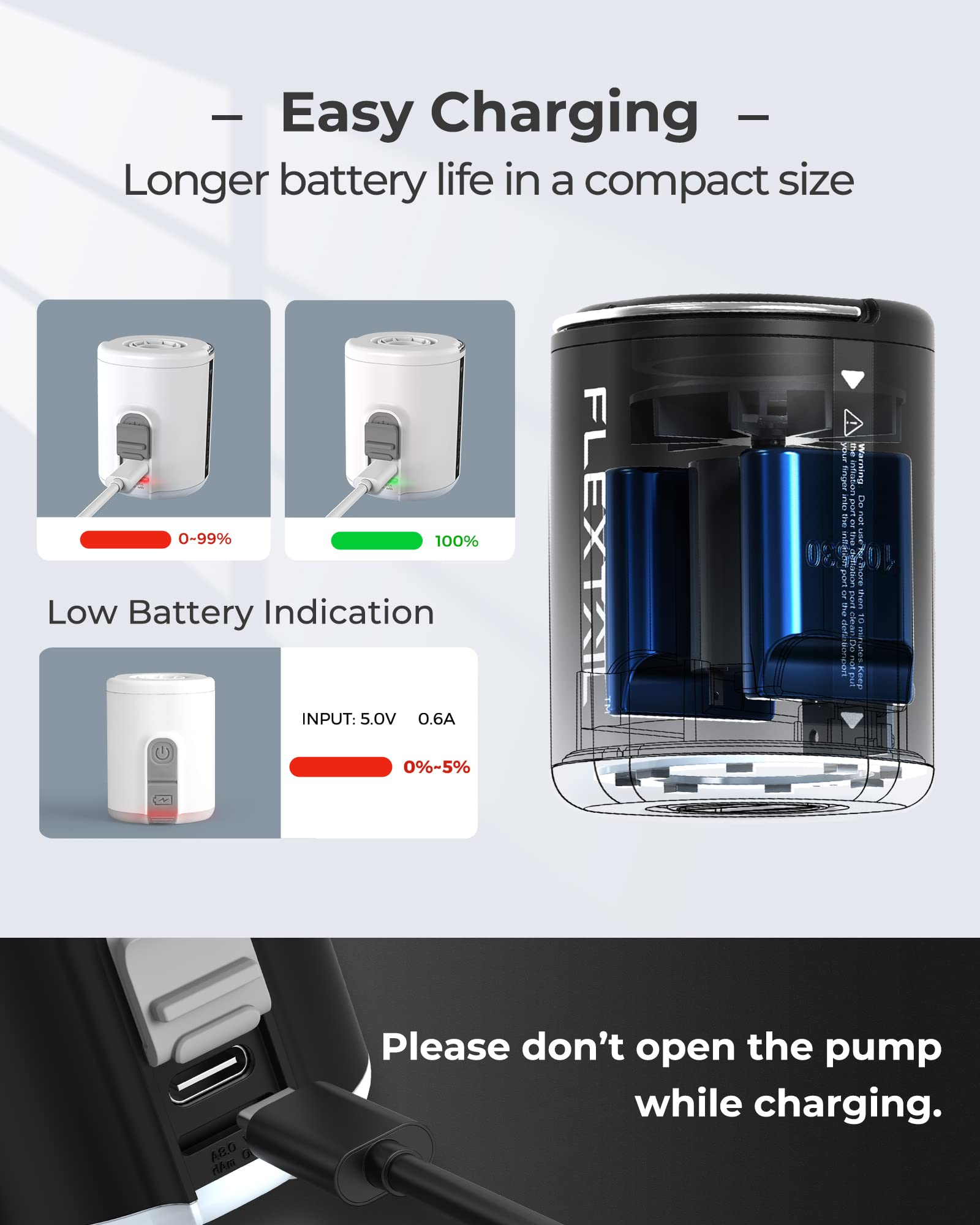 **FLEXTAILGEAR Portable Air Pump with Camping Lantern - Rechargeable 4kPa Tiny Pump for Inflatables, Air Mattress, Sleeping Pads, Pool Floats & Swimming Rings - Magnetic Design (White) - Perfect for Camping, Travel & Outdoor Adventures**