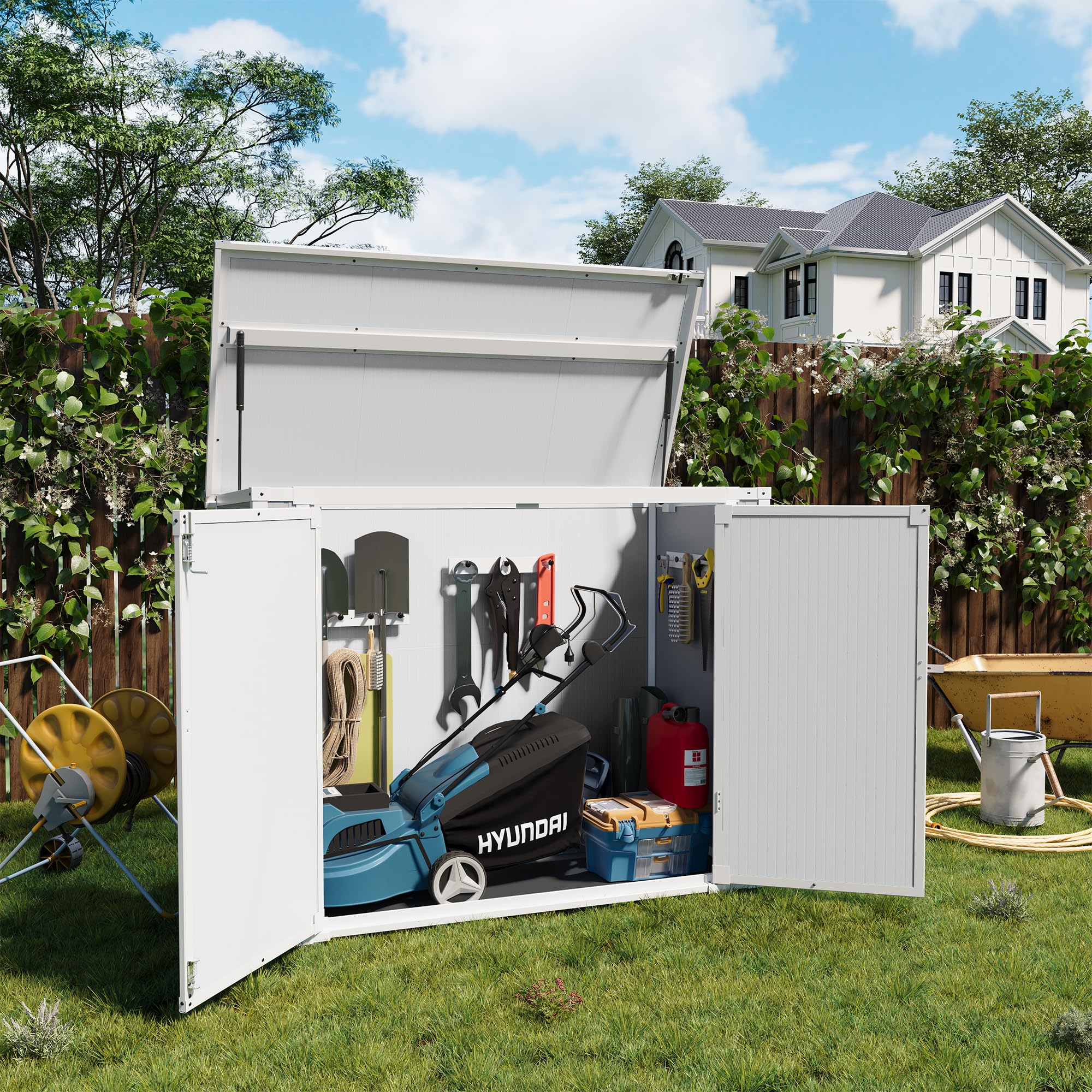 41 Cu.Ft Weatherproof Resin Storage Shed with Reinforced Floor & Gas Spring - Lockable Outdoor Shed for Trash Cans, Garden Tools, Patio & Poolside Storage (Grey) - Perfect for Backyard, Garage & Lawn Organization