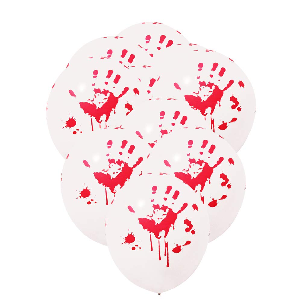 Amosfun 12pcs 12 Inch Latex Balloons for Halloween Party Decorations - Blood Hand Printed Balloons, Spooky Party Supplies for Halloween Decor, Birthday, Horror Theme Parties