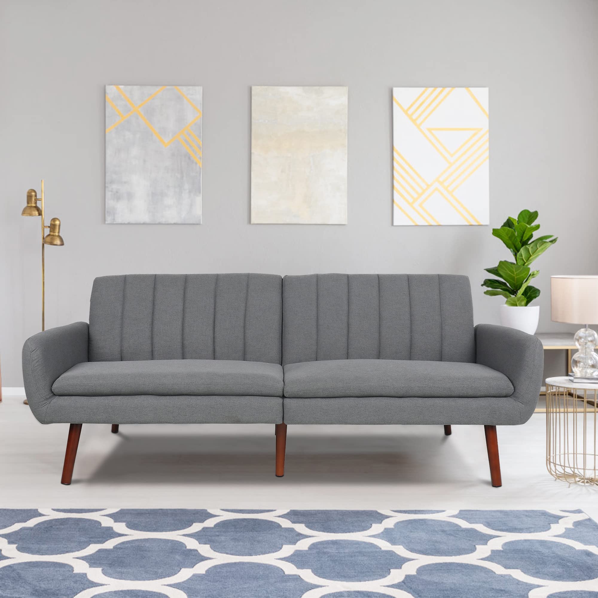 Mid-Century Modern Sleeper Sofa Bed - Convertible Futon Couch with Split Backrest, Upholstered in Premium Linen - Perfect for Small Spaces, Apartments, Guest Rooms & Home Offices (Gray) | Space-Saving Multi-Functional Furniture for Living Rooms, Studios and Dorm Rooms
