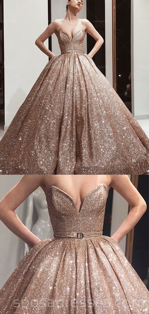 Elegant Gold Sequin Ball Gown Sparkly Long Evening Prom Dress for Women - Perfect for Formal Events, Homecoming, Pageants & Special Occasions