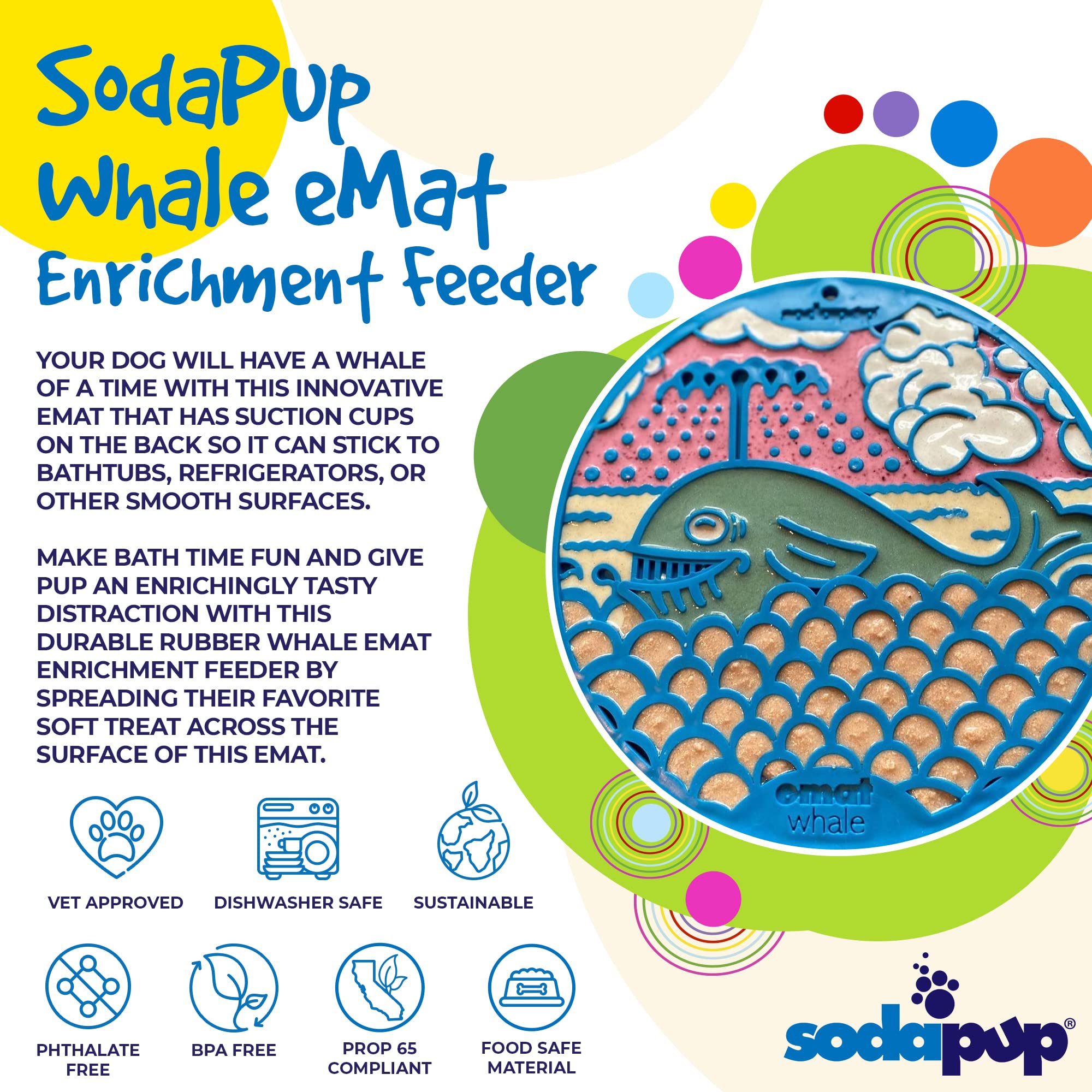 SodaPup Whale Lick Mat for Dogs - Non-Toxic, Pet-Safe Rubber Slow Feeder with Suction Cups | Made in USA | Mental Stimulation, Digestive Health & Anxiety Relief | Perfect for Bath Time, Grooming & Mealtime Slow Feeding