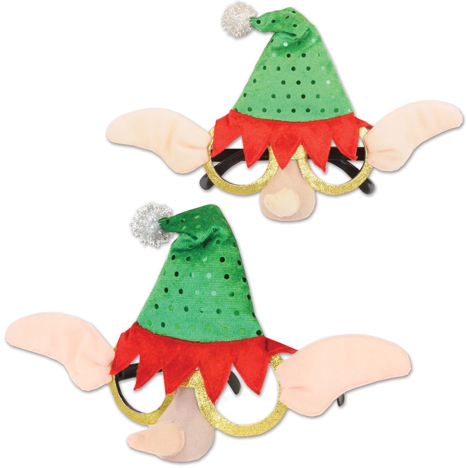 12 Pack Beistle Christmas Elf Glasses - Fun Holiday Party Accessories for Xmas Celebrations, Office Parties & Family Gatherings