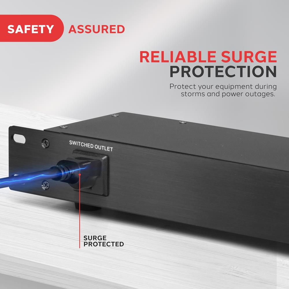 8-Outlet PDU Power Strip Surge Protector with 12ft Cord - 1800J Heavy Duty for Home Office, Server Rack & Data Center Protection