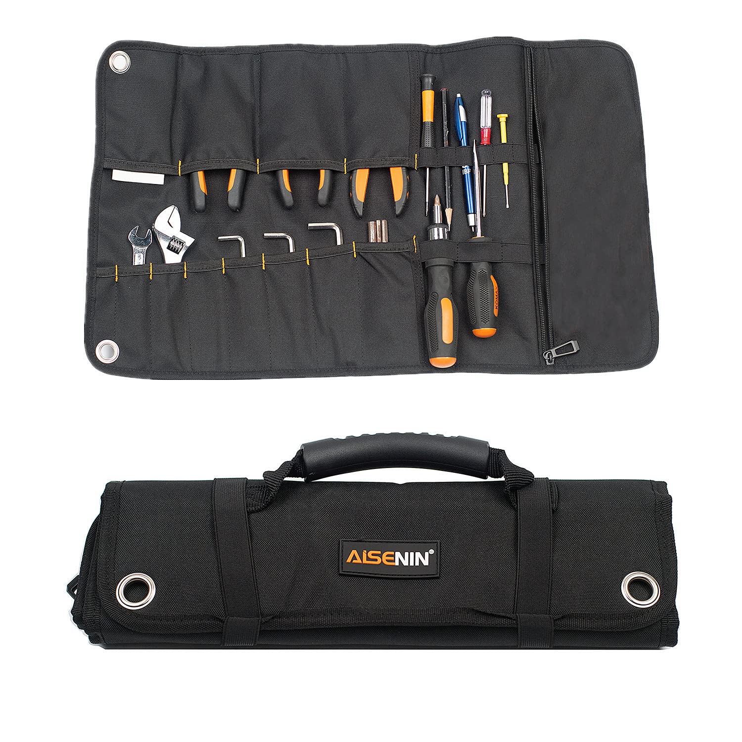 AISENIN 22-Pocket Tool Roll Organizer - Heavy Duty Wrench Roll Up Pouch Bag for Mechanics & DIY Enthusiasts | Perfect for Workshop, Garage & On-the-Go Tool Storage