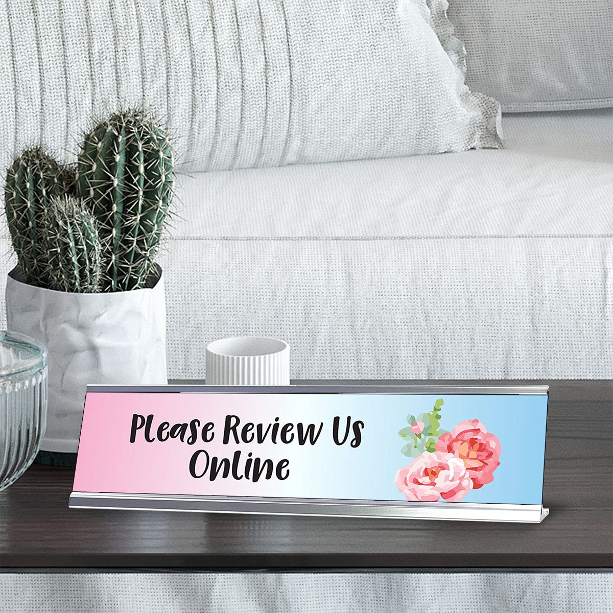 Floral Designer Desk Sign - 2 x 8 Inch Elegant Acrylic Sign for Salon, Spa & Office Decor - Perfect for Customer Feedback & Reviews