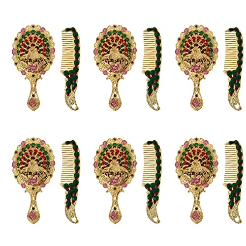 Vintage Makeup Mirror Set - 6 Pack Handheld Vanity Mirror with Comb, Portable Travel Cosmetic Mirror for Home, Travel & Professional Makeup Application