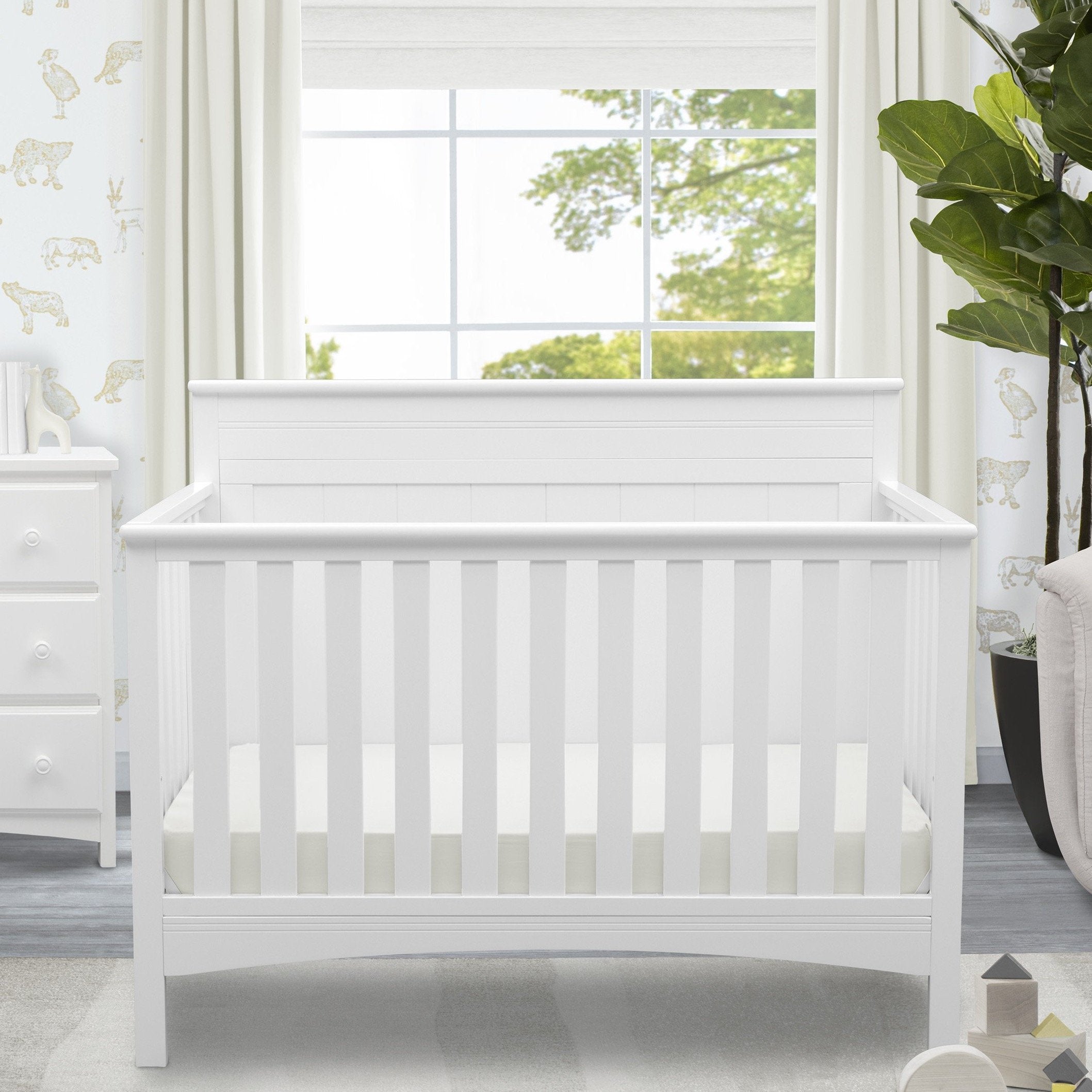 4-in-1 Convertible Baby Crib with Mattress - Toddler Bed, Daybed & Full-Size Frame - Modern Nursery Furniture for Boys & Girls - Perfect for Small Spaces & Growing Families