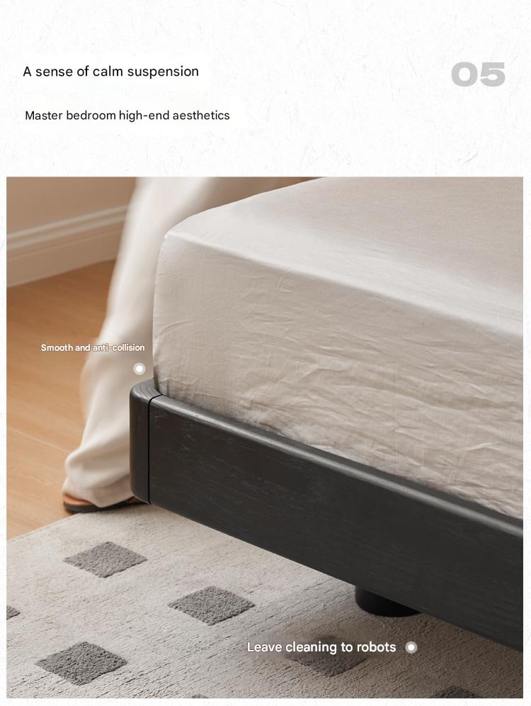 Solid Oak Wood Luminous Floating Bed Frame - Modern Platform Bed with LED Lighting for Bedroom, Guest Room or Dorm