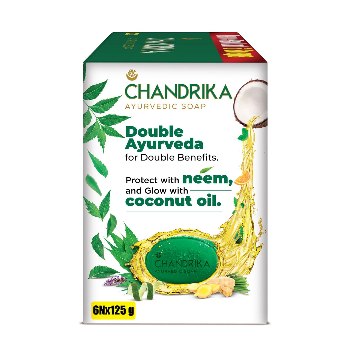 Chandrika Ayurvedic Soap Classic - Handmade Natural Soap for Radiant Skin, All Skin Types, 125g (6-Pack) | Gentle Cleansing & Moisturizing for Daily Skincare Routine