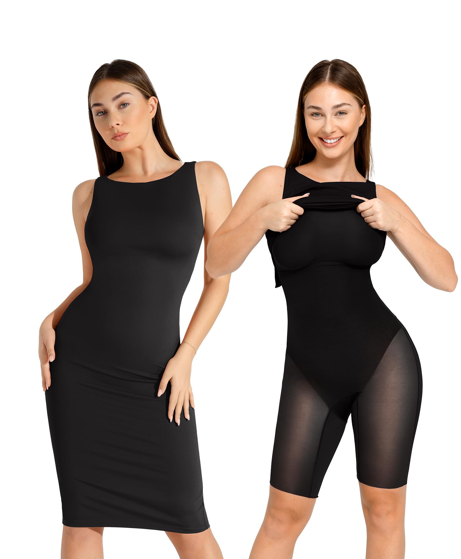 Popilush Shapewear Dress for Women - Tummy Control Midi Work Dress with Sleeveless Boat Neck | Office Elegant Pencil Dress for Professional & Formal Occasions