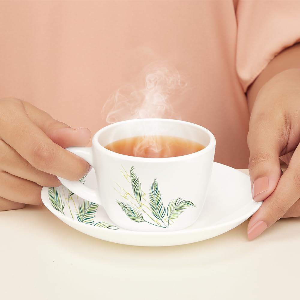 Borosil Breeze Opalware 12-Piece Tea & Coffee Cup Set with Saucers | 140ml Microwave & Dishwasher Safe Cups | Bone-Ash Free Durable Dinnerware for Home, Office & Gifting | Elegant White Crockery Set for Daily Use, Parties & Hospitality
