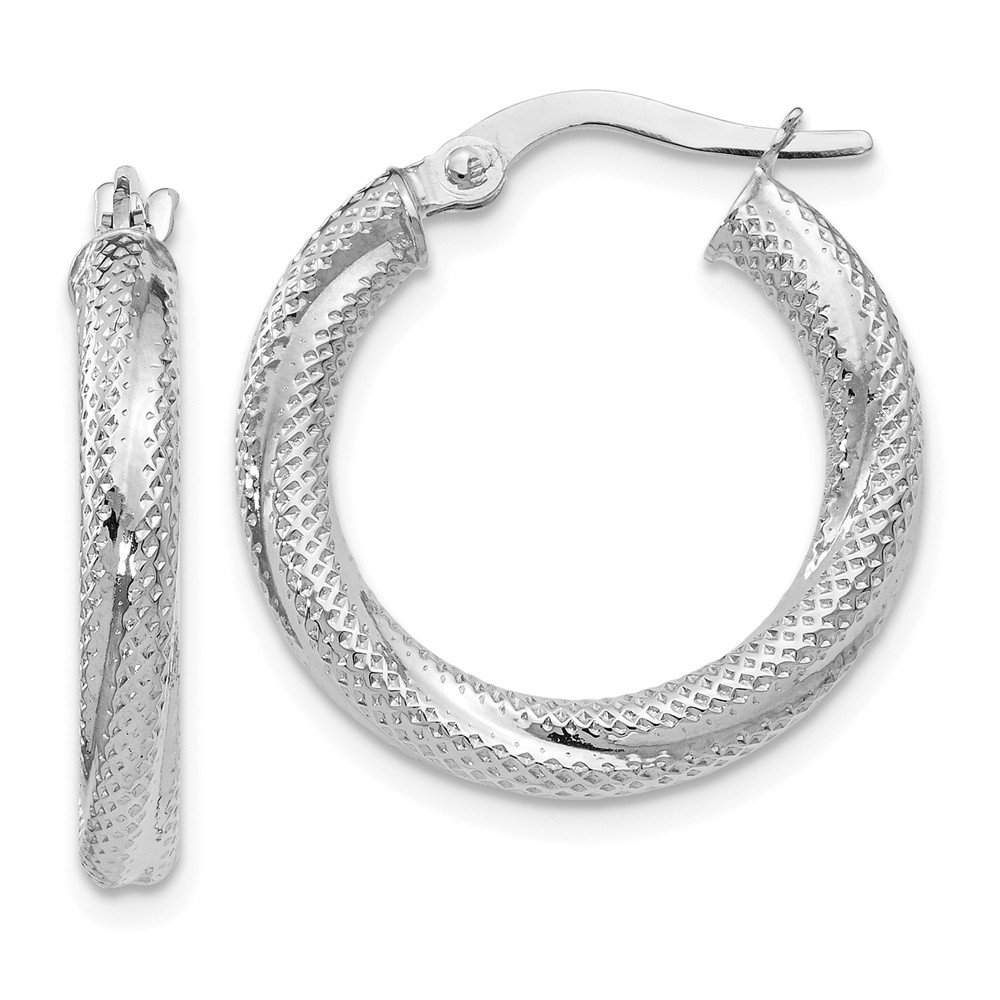 10K White Gold Textured Hinged Hoop Earrings for Women - 21mm x 20mm Dainty Everyday Hoops, Perfect for Work, Date Night & Gifts