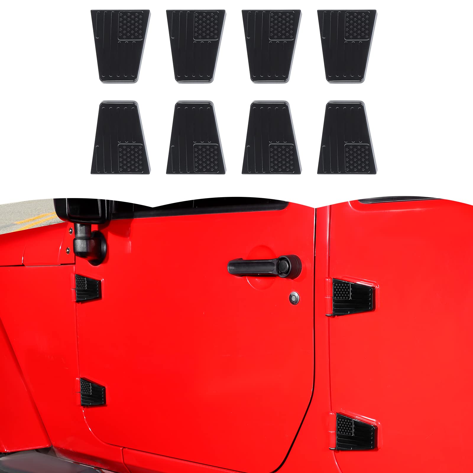 Jeep Wrangler JK 2007-2017 Exterior Door Hinge Covers with USA Flag Design - 8pc Set for Enhanced Style & Protection | Perfect for Off-Road Adventures & Patriotic Customization