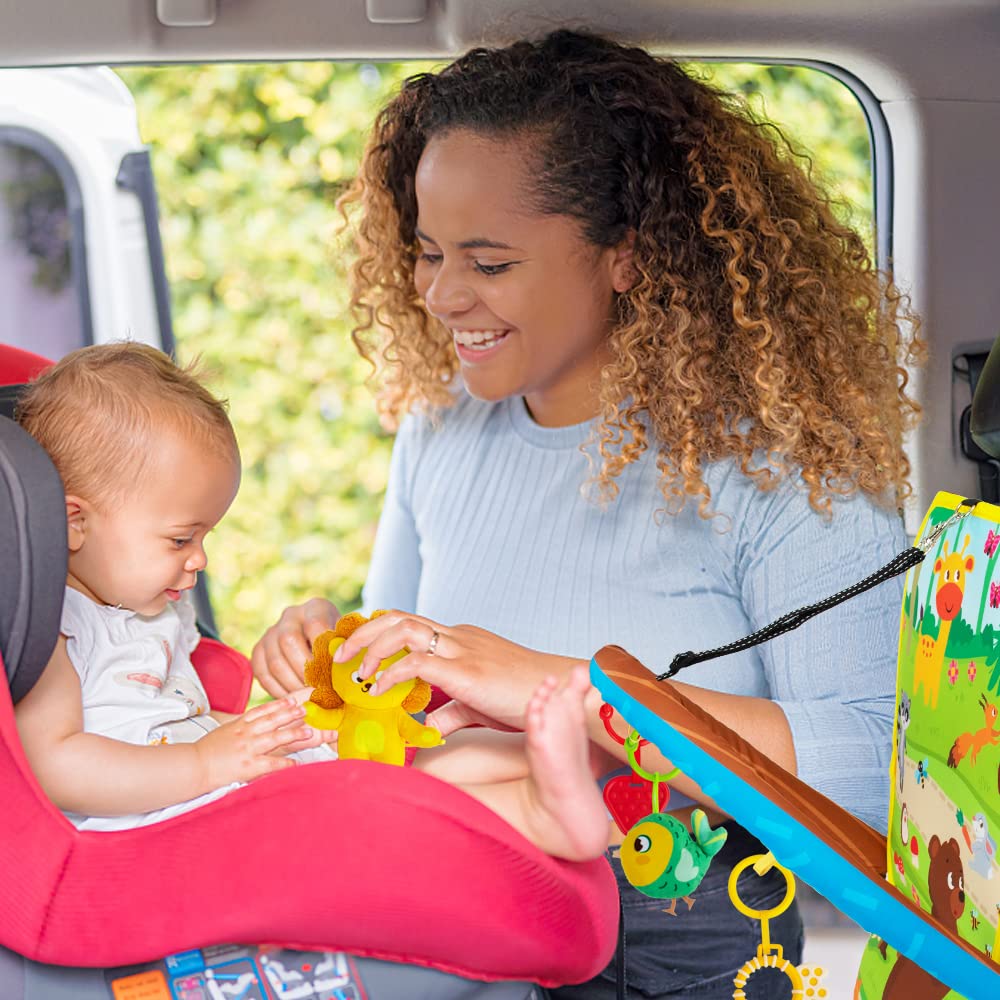 Teytoy Adjustable Baby Car Seat Toys for Infants 0-6 Months - Double-Sided Sensory Hanging Toy with Mirror, Rattle & Teether - Perfect for Rear-Facing Car Seats & Stroller Entertainment