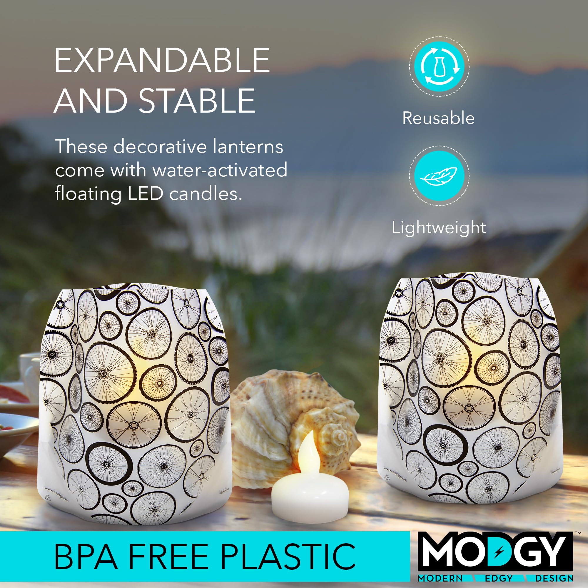 MODGY Luminary Lanterns 4-Pack - Waterproof Floating LED Candles with Timer & Remote Control - Battery Included - Perfect for Wedding Centerpieces, Pool Parties, Garden Decor & Outdoor Events (Spoke Design)