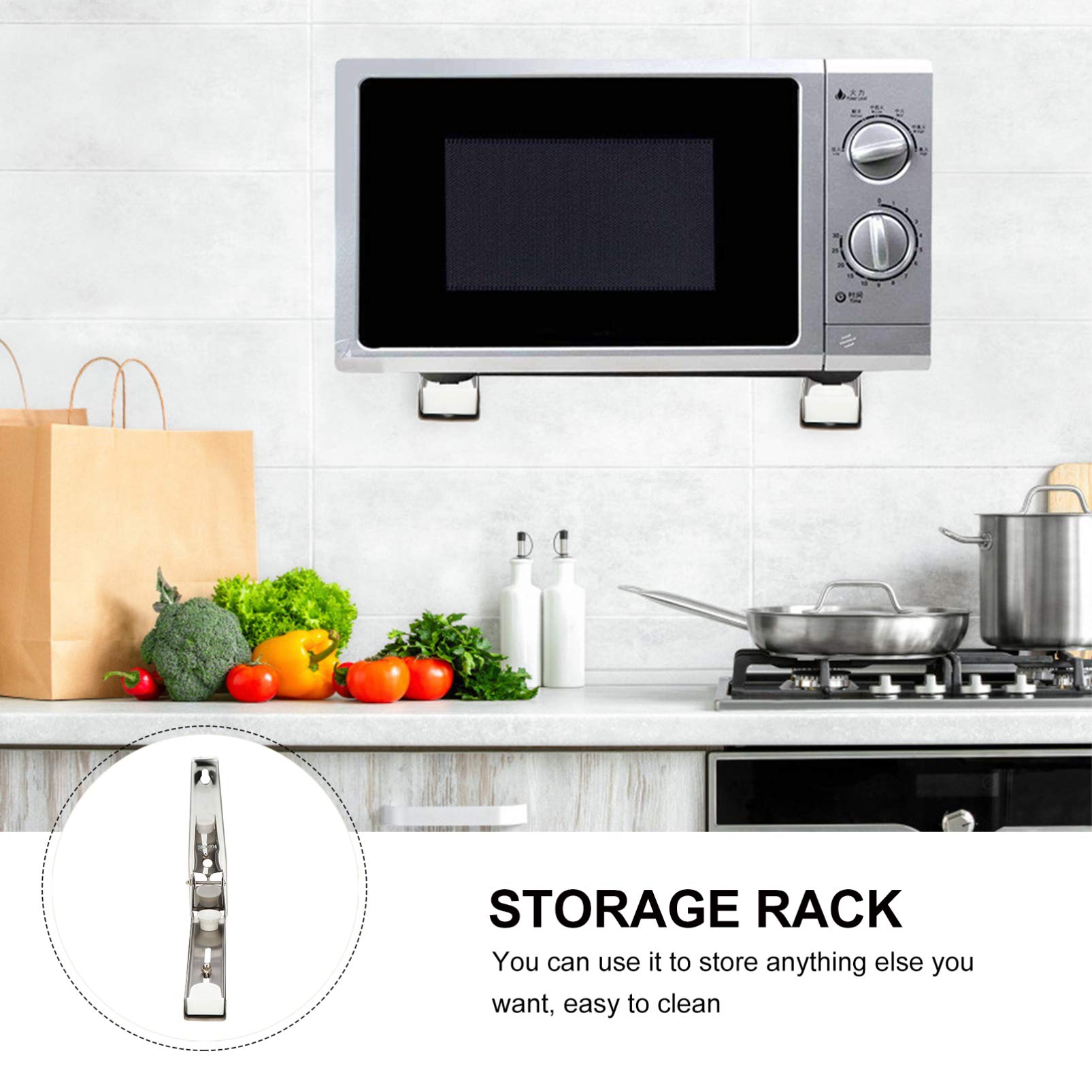 Uonlytech 2-Pack Stainless Steel Microwave Oven Rack - Foldable & Retractable Kitchen Shelf, Heavy Duty Oven Holder & Storage Bracket for Microwave, Countertop & Cabinet Organization - Perfect for Small Kitchens & Space Saving Solutions