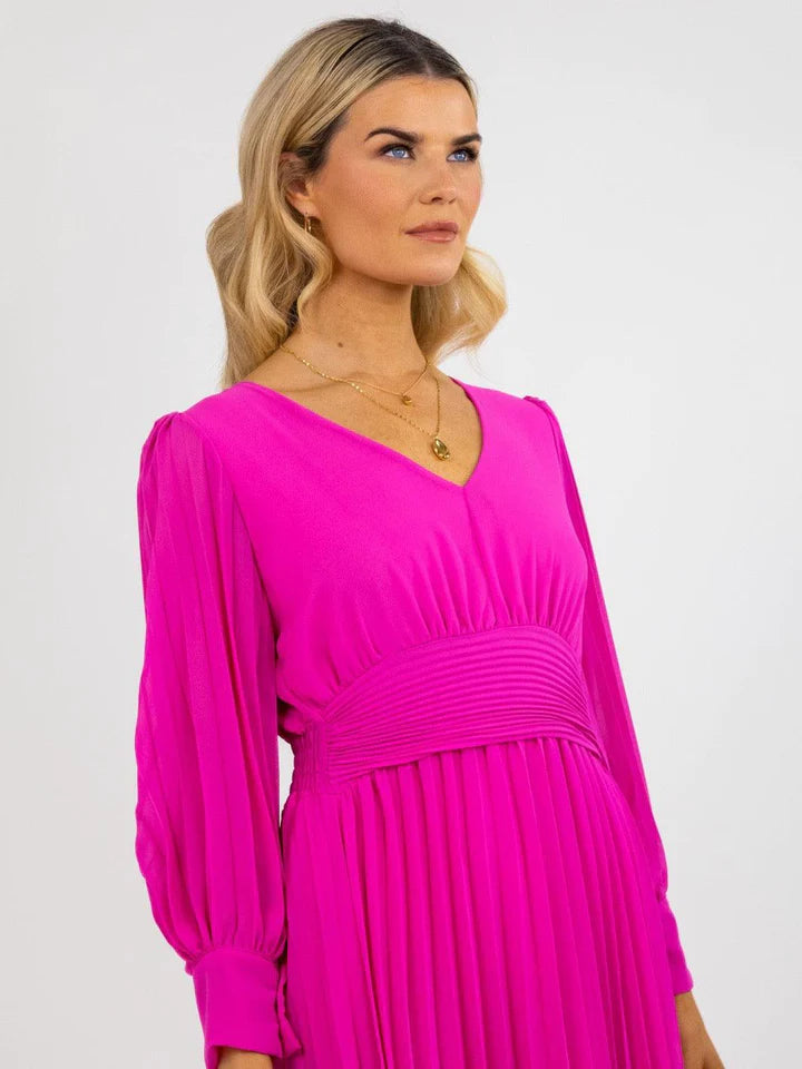HANNAH Women's Midi Dress in Cerise Pink - Elegant Flowy Fit for Casual Outings, Parties & Office Wear