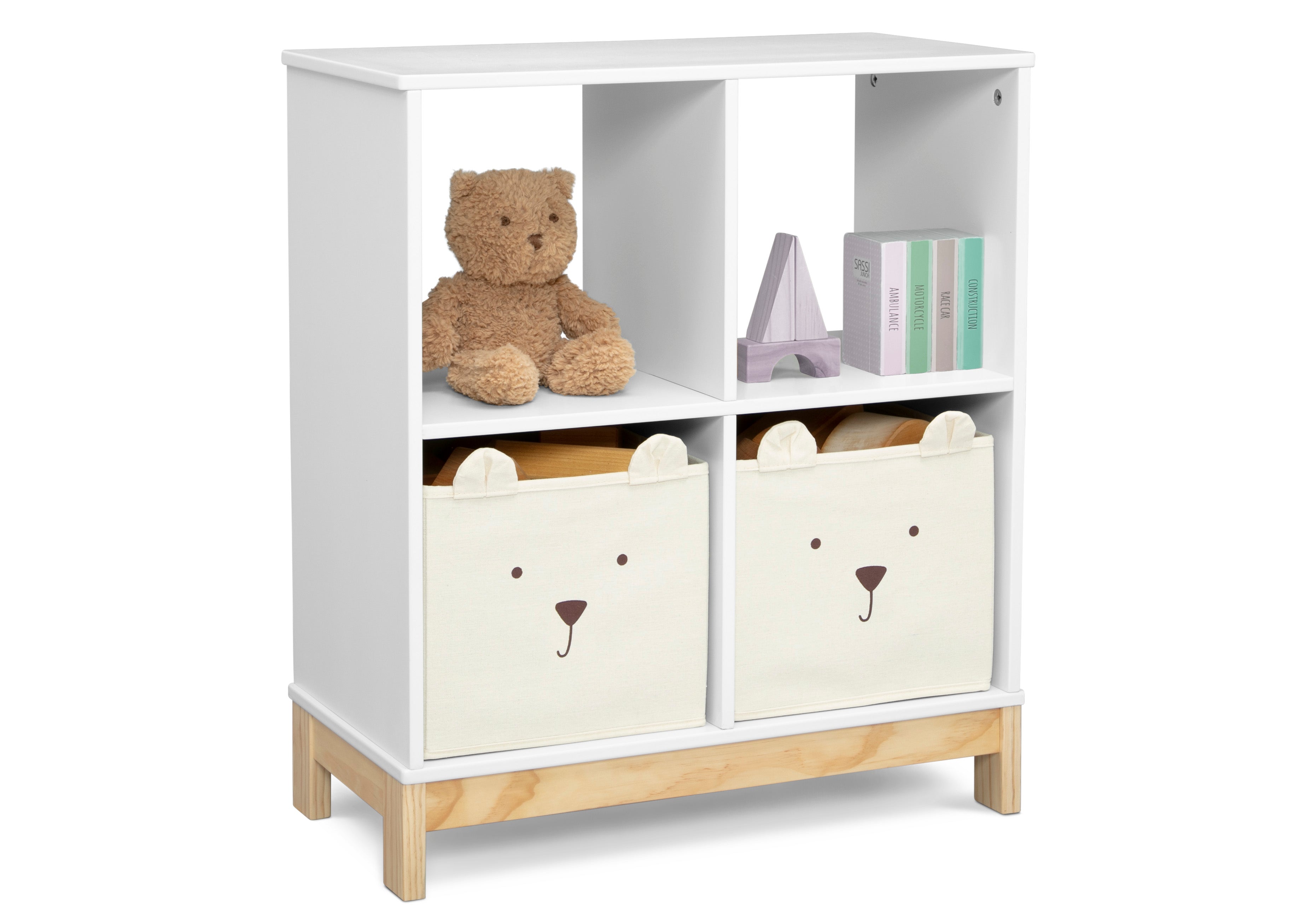 Brannan Bear Bookcase with Bins - Kids Wooden Bookshelf with Storage Bins for Nursery, Playroom & Bedroom Organization