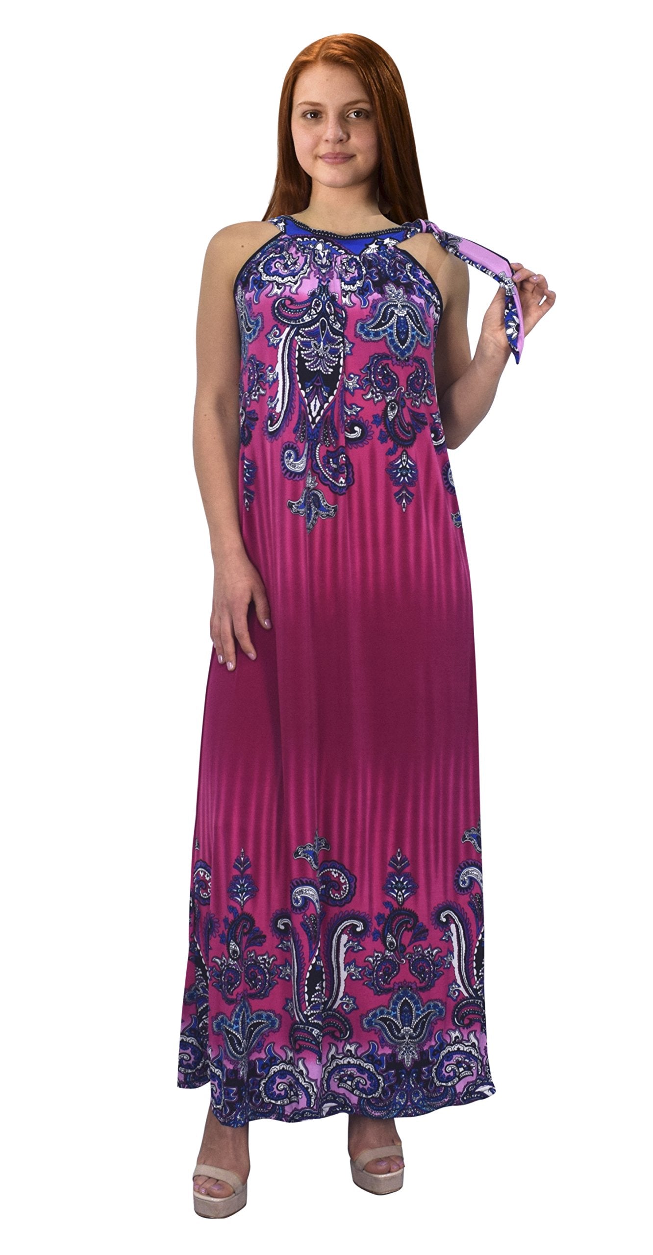 Exotic Paisley Print Women's Summer Halter Dress - Boho Chic Beachwear for Vacation, Pool Party & Tropical Getaways