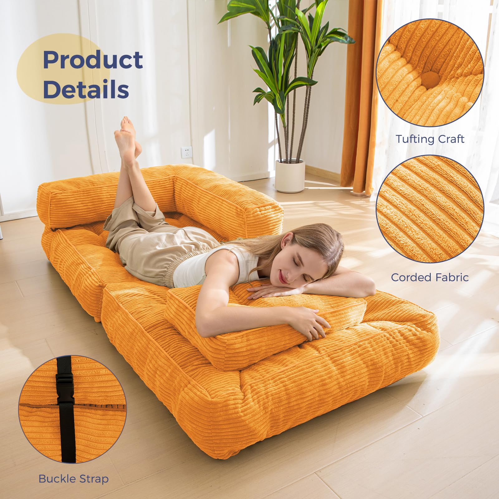 MAXYOYO L-Shaped Convertible Sofa Bed with Armrest - Space Saving Foldable Sleeper Sofa for Small Apartments, Guest Rooms & Home Office (Gray)