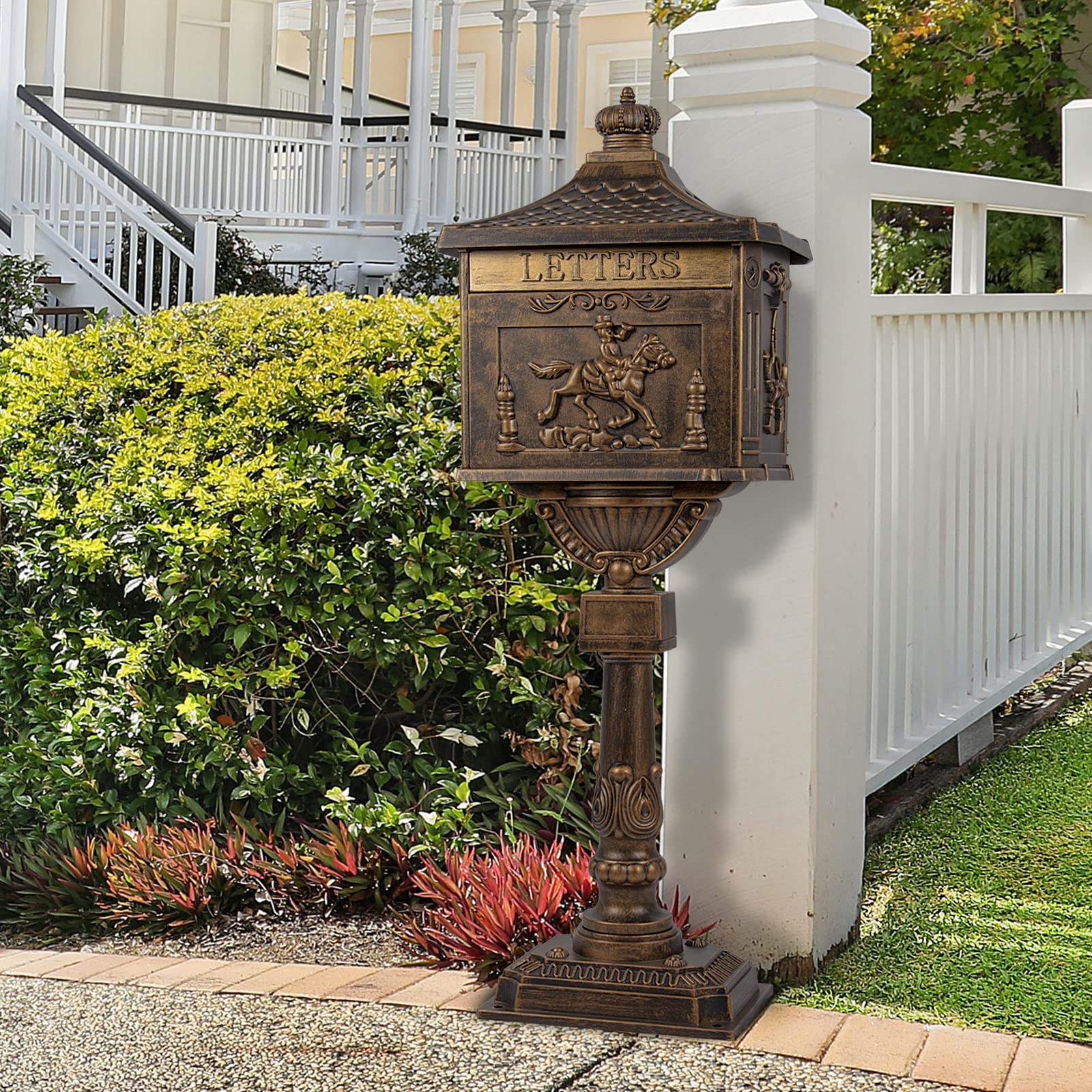 Polar Aurora Heavy Duty Cast Aluminum Bronze Mailbox - Secure & Durable Postal Mail Box for Home, Office & Outdoor Use