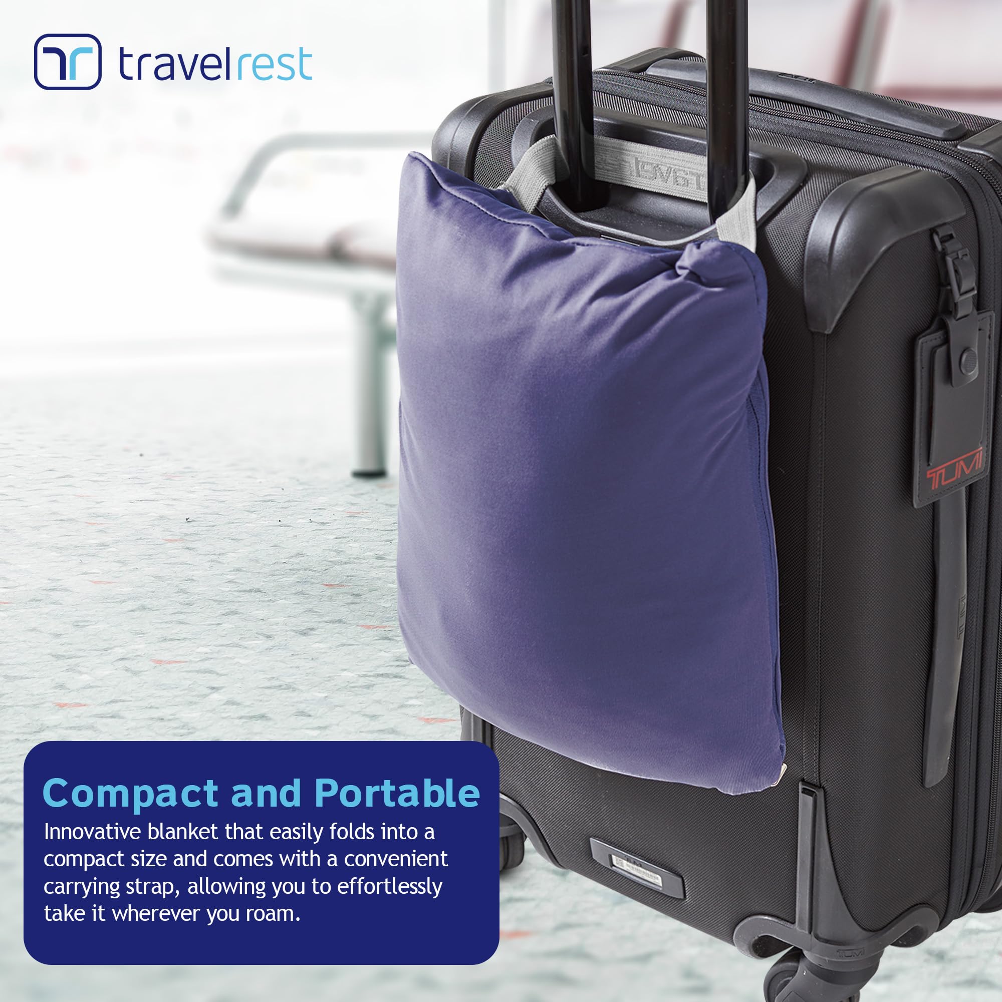 TRAVELREST 4-in-1 Travel Blanket & Pillow for Airplanes - Lightweight, Warm & Ultra Plush Wearable Blanket with Carry Case | Perfect for Long Flights, Road Trips & Camping | Soft, Cozy & Compact (Blue)