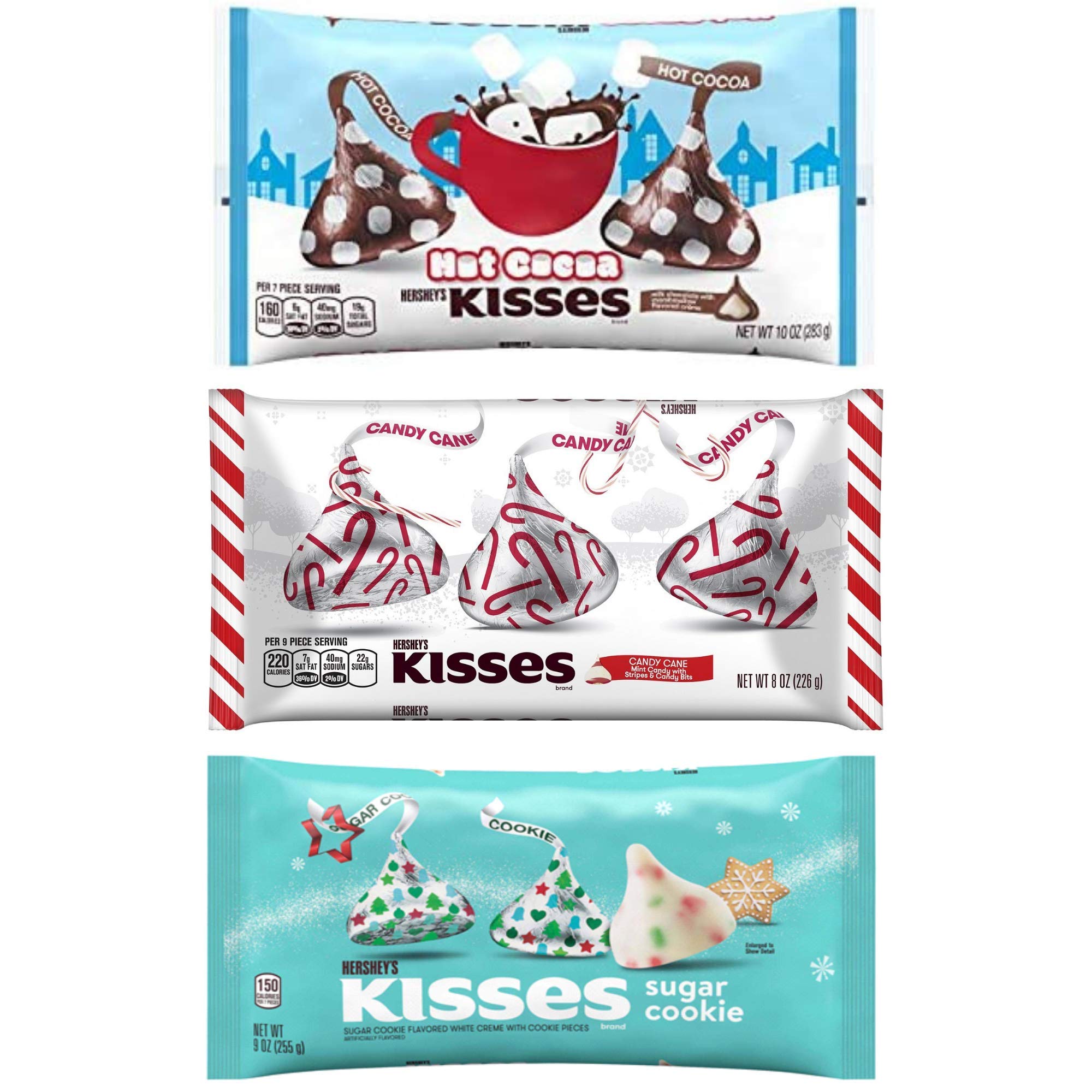 Hershey's Kisses Holiday Christmas Bundle - Limited Edition Sugar Cookie, Hot Cocoa & Candy Cane Flavors - Festive Gift Box for Parties, Stocking Stuffers & Holiday Treats
