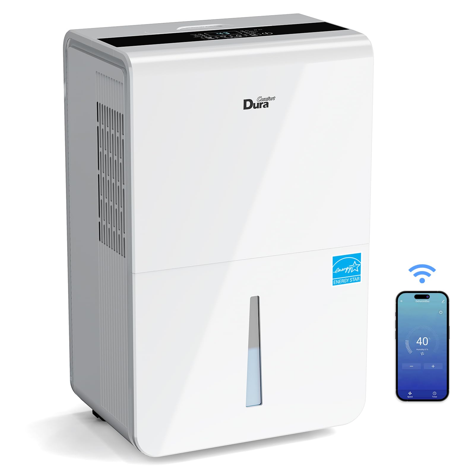 Energy Star Certified WiFi Dehumidifier for Basement - 50 Pint Capacity for Medium to Large Rooms, White | Prevent Mold & Moisture Damage in Home, Garage, or Storage Areas