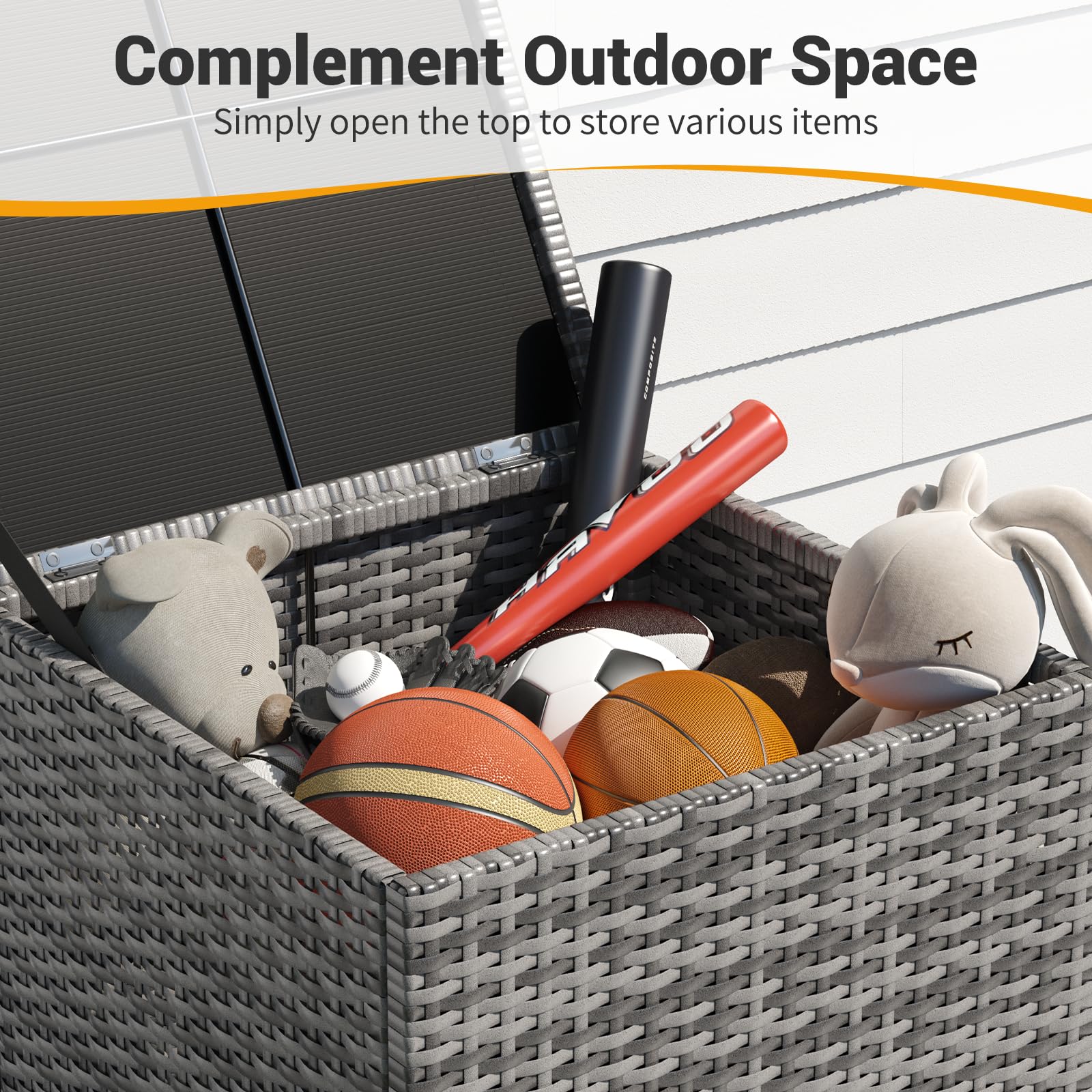 UDPATIO Outdoor Wicker Side Table with Storage - Rattan End Table, Small Resin Square Coffee Table for Patio, Backyard, Pool - Perfect for Storing Furniture Covers, Toys & Gardening Tools (Grey) - Ideal for Outdoor Relaxation, Entertaining & Poolside Use
