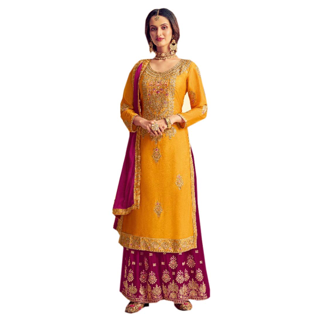 PINKKART Pakistani Pure Chinnon Embroidered Palazzo Suit for Women - Elegant Muslim Wedding Party Festival Outfit - Perfect Gift for Special Occasions - 4734 | Ideal for Eid, Bridal Showers & Cultural Celebrations