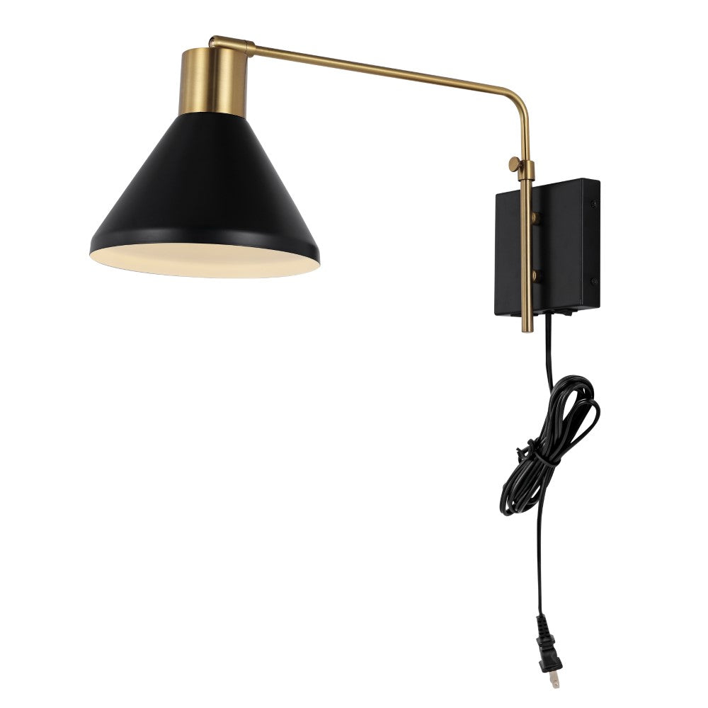 Modern Swing Arm Wall Sconce with USB Charging Port - Midcentury Iron LED Light Fixture for Bedroom, Living Room & Office - Adjustable 20.5