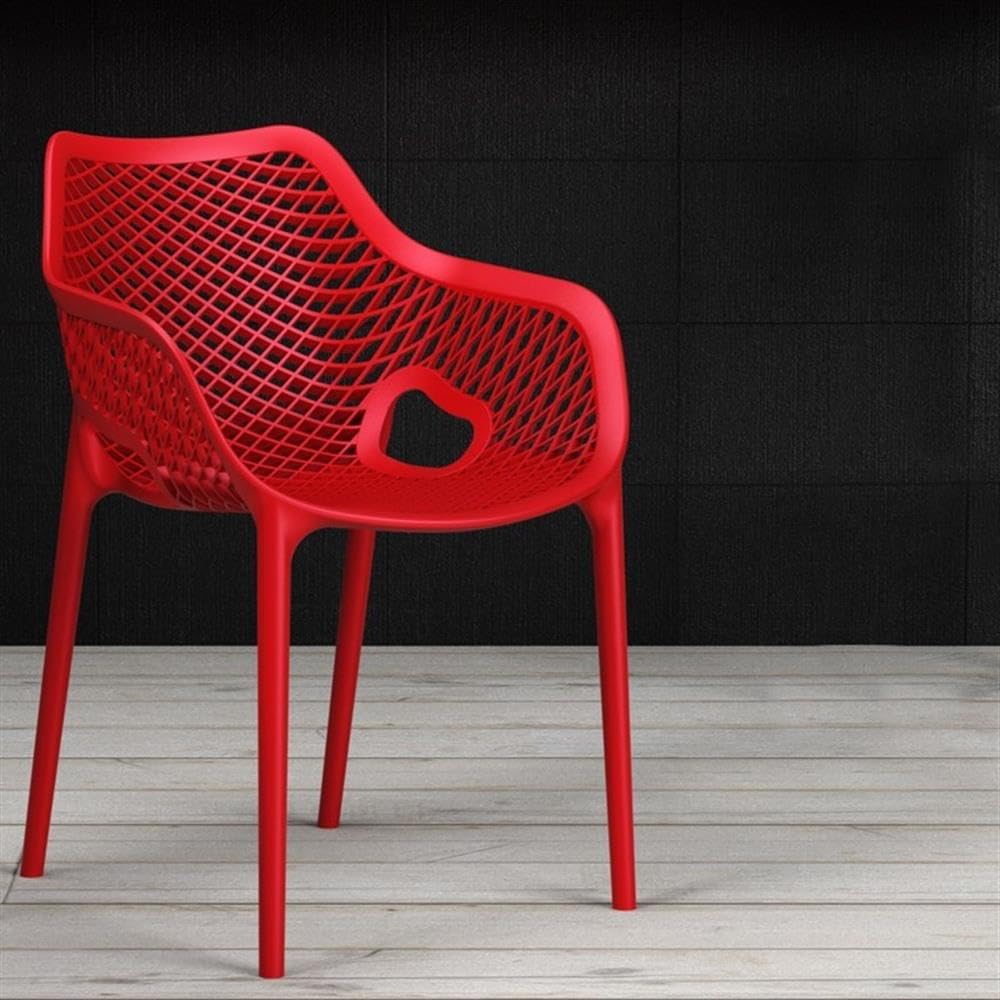 Compamia Air XL Outdoor Patio Dining Arm Chair - Weather-Resistant Red Plastic Chairs (Set of 2) for Backyard, Garden, Poolside & Restaurant Use