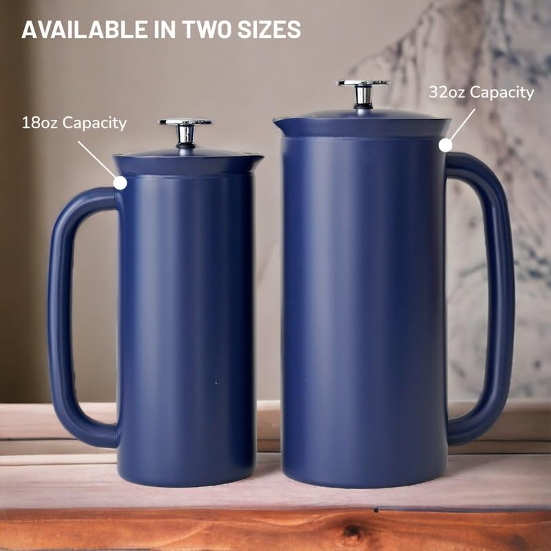 ESPRO P7 French Press Coffee Maker - 18oz Double-Walled Stainless Steel Insulated Coffee Press with Micro-Filter, Agean Blue - Perfect for Home, Office & Camping Brewing