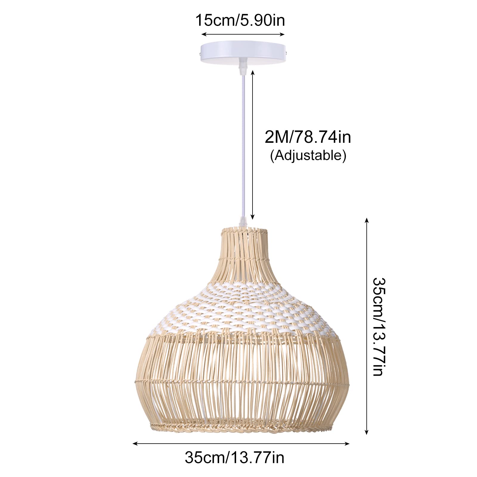Arturesthome White Rattan Pendant Light - Farmhouse Coastal Wicker Hanging Ceiling Chandelier with Handmade Woven Lampshade for Kitchen Island, Dining Room, Bedroom & Living Room Decor