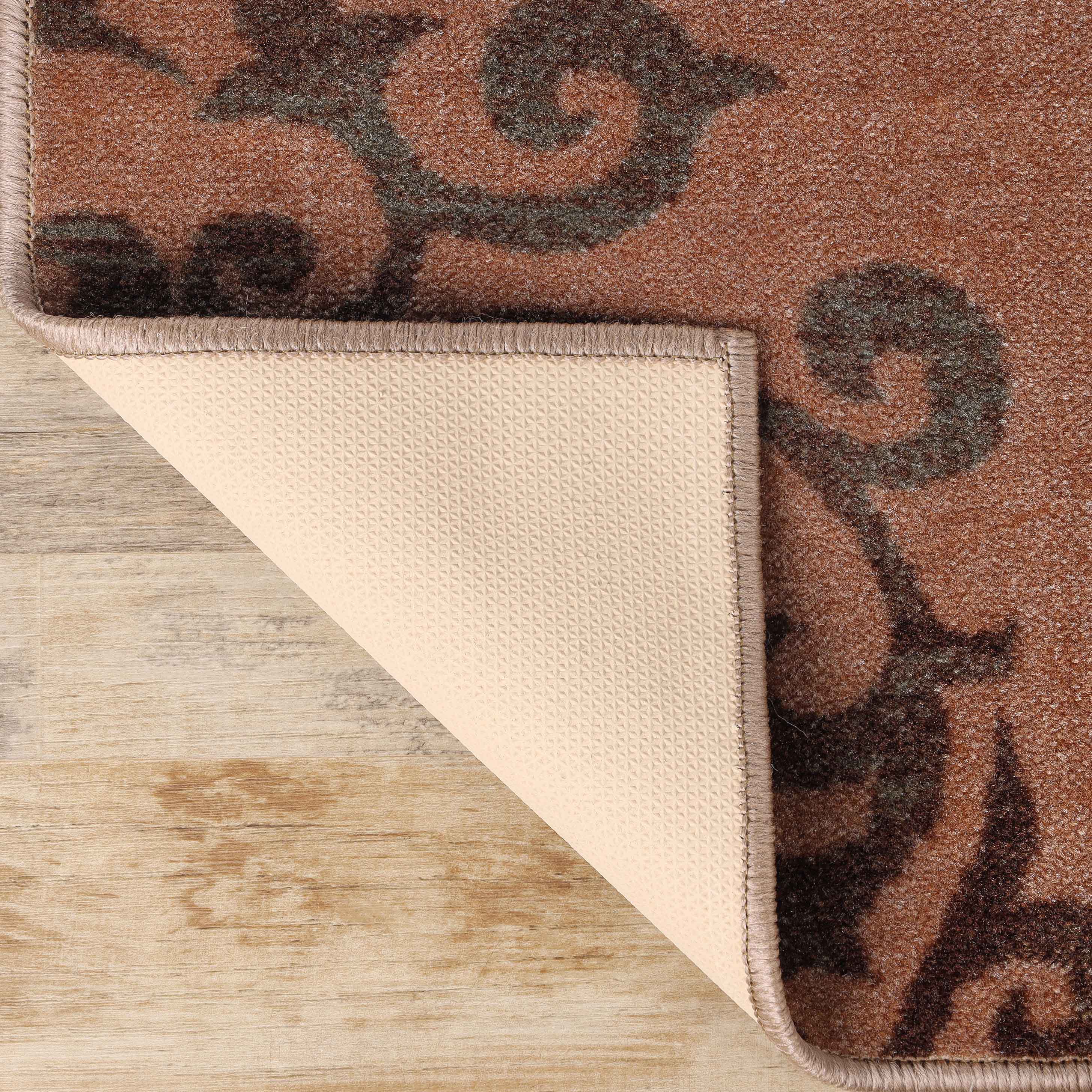 Non-Slip Washable Amber Floral Scroll Indoor Area Rug or Runner - Perfect for Living Room, Bedroom, and Hallway Decor