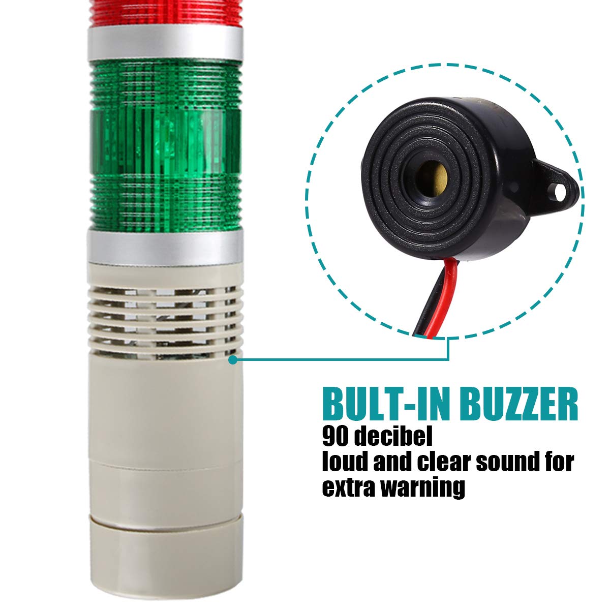 Industrial LED Signal Light Tower - 1-Layer Stack Warning Light with Steady ON Mode (110V) for Factory Safety, Warehouse Alert & Equipment Monitoring