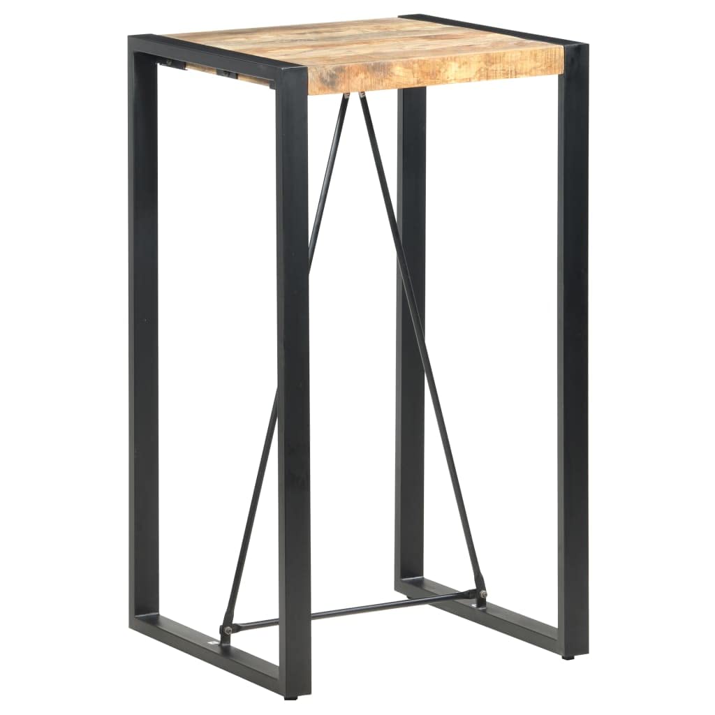 Industrial Design Bar Table with Sturdy Metal Frame, Solid Mango Wood Dining Table, 23.6