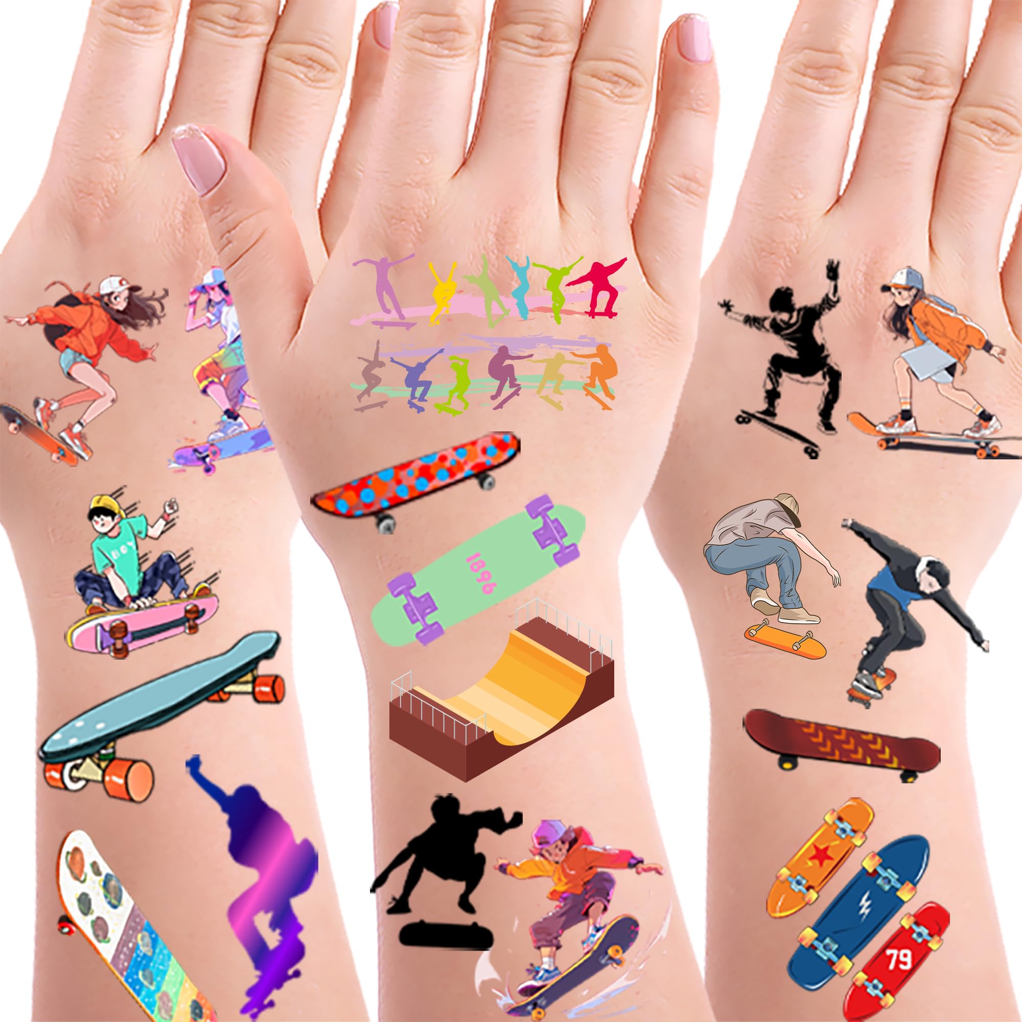 Oringaga 300 Pcs Skateboard Temporary Tattoos - Motivational Sports Stickers for Birthday Parties, Baby Showers & Goodie Bags | Fun Party Favors, Prizes & Supplies for Kids & Teens | Perfect for Skateboard Events, School Rewards & DIY Crafts