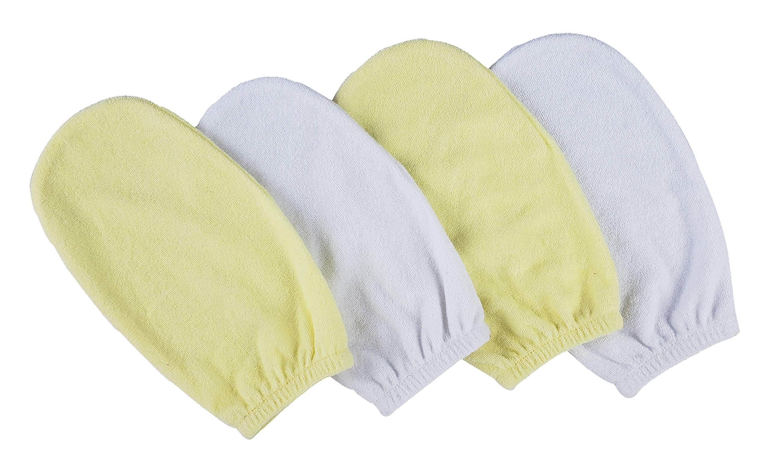 Soft Baby Washcloth Mitts - 4 Piece Set for Newborns (White & Yellow) - Gentle Bathing & Skin Care for Infants