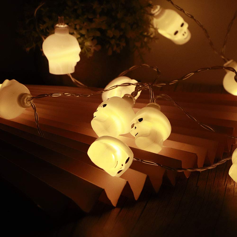 20pcs LED Skull String Lights - 3 Meters Halloween Decorations for Indoor & Outdoor, Christmas, Bar - Battery Powered Party Lights for Spooky Halloween Nights