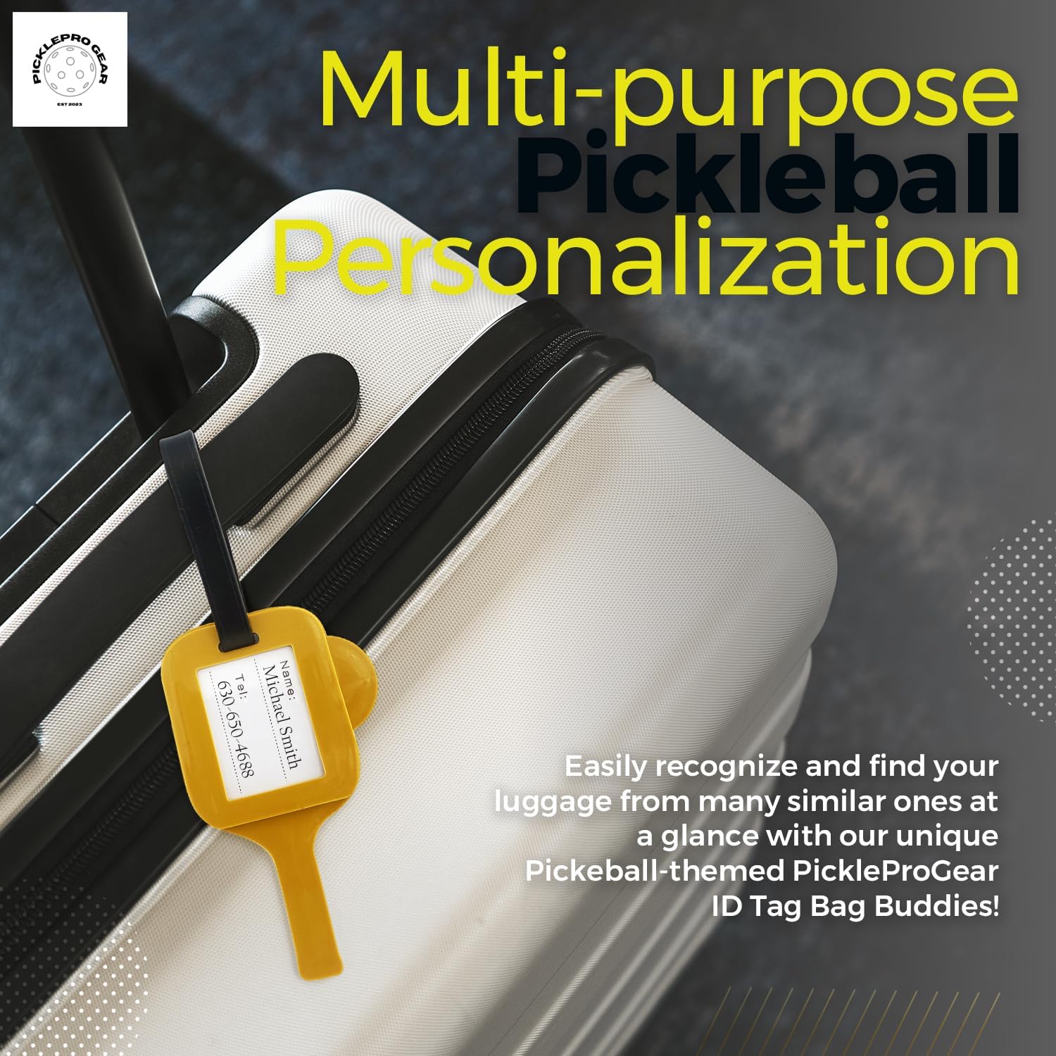 ID Tag Bag Buddy - Who's Serve is It? - Durable PVC Sports Luggage Tag with Funny Pickleball Sayings - Perfect Travel & Sports Accessory for Pickleball Players - Ideal for Gym Bags, Tennis Courts & Airports