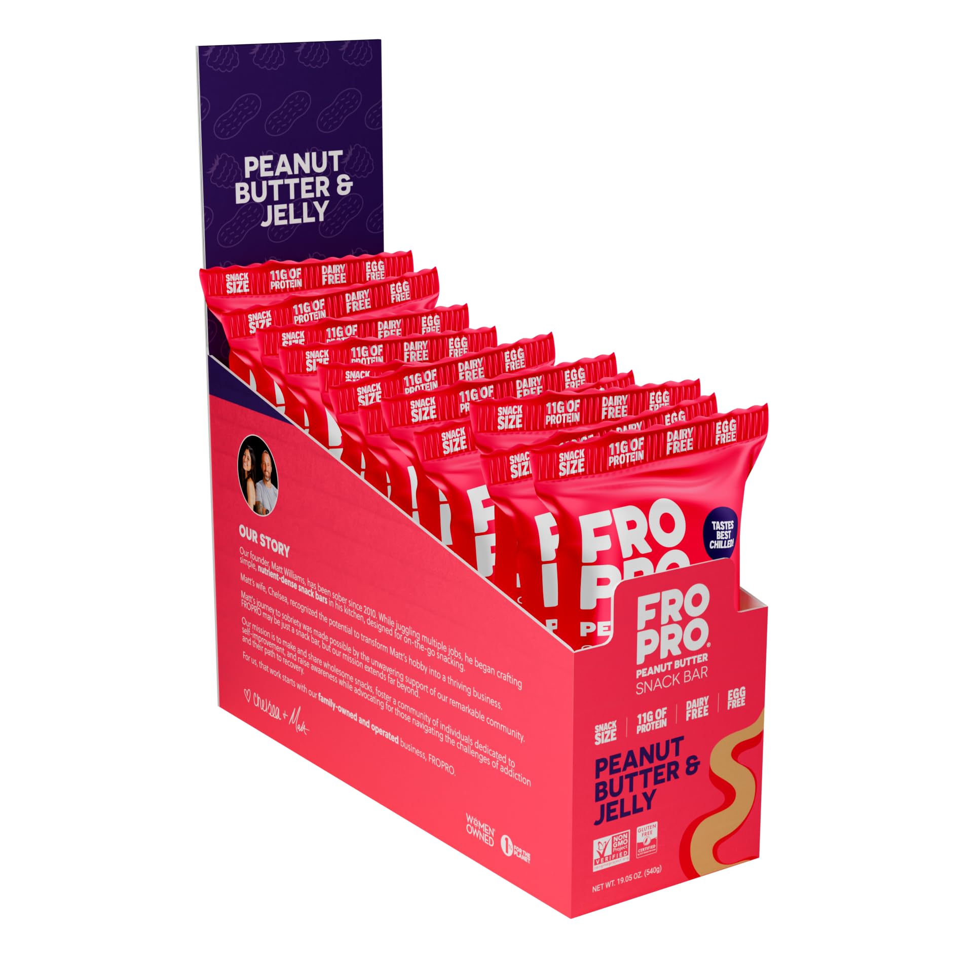FROPRO Plant Protein Snack Bars - Vegan Protein Bars, All-Natural, Gluten Free, Dairy Free, Soy Free, Low Calorie High Protein Snacks | PB & J Flavor, 12 Pack | Perfect for Post-Workout, Healthy On-The-Go Snacking & Weight Management