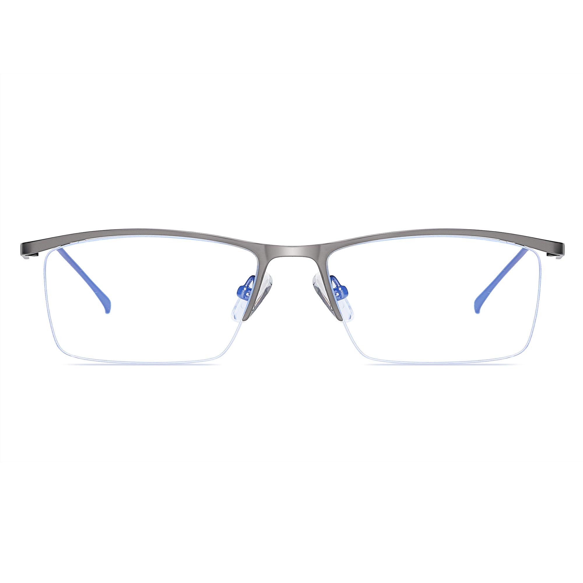Blue Light Blocking Glasses for Men - Anti Eyestrain Computer & Gaming Glasses with Half-Rim Metal Frame & Protective Case - Reduce Digital Eye Strain for Work, Gaming & Screen Time