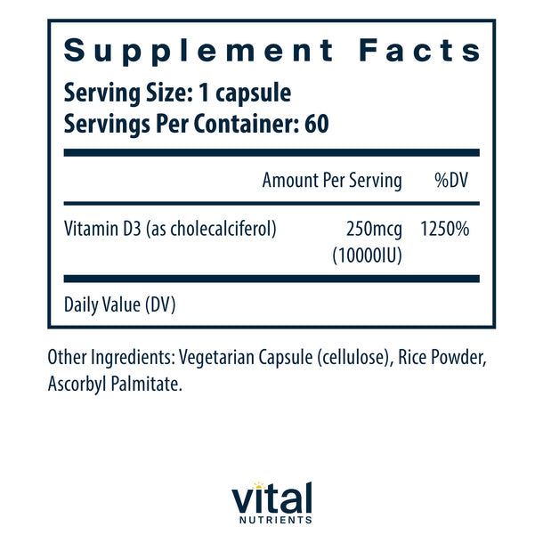 Vital Nutrients Vitamin D3 10,000 IU Supplement - Supports Immune System & Bone Health - for Adults & Seniors - Ideal for Low Sunlight Areas & Winter Months