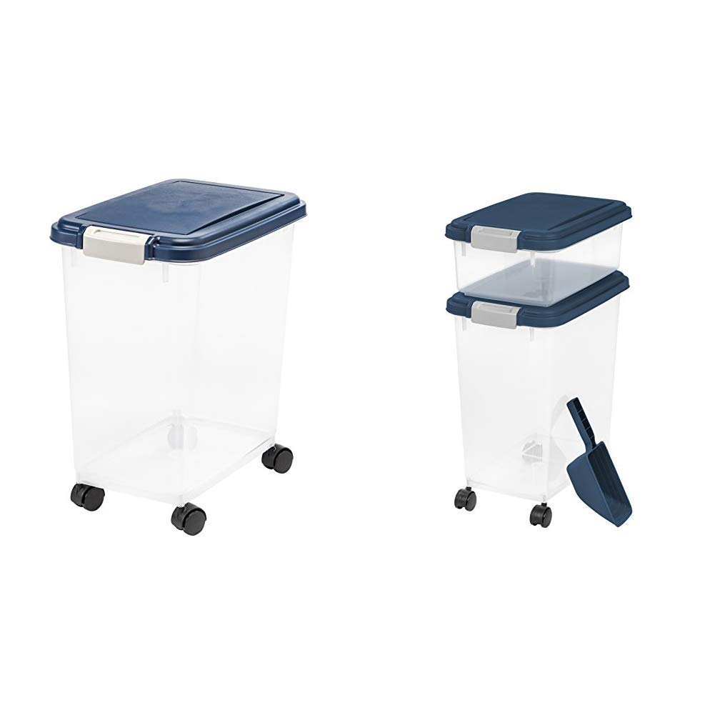 IRIS USA 3-Piece Airtight Pet Food Storage Container Combo - Navy Blue | Keep Pet Food Fresh | Perfect for Dry Kibble, Treats & Bulk Food Storage in Kitchen, Pantry or Garage