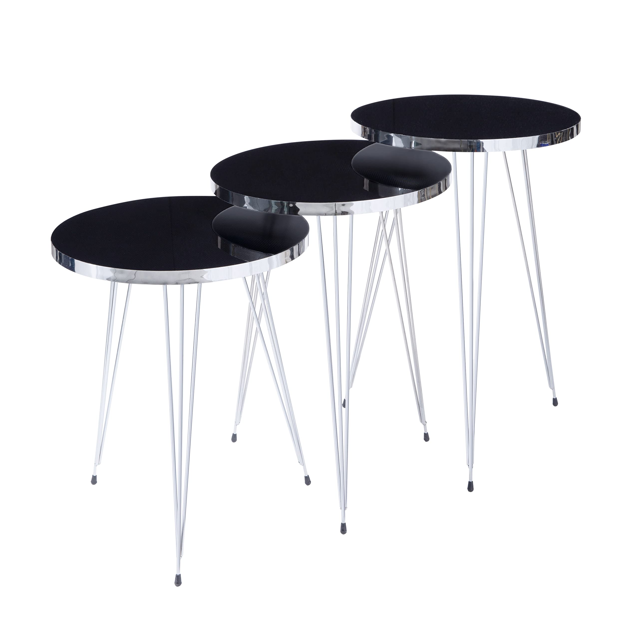 Urban Nouk Nesting Side Tables Set of 3 - Glossy Black Top & Metal Legs - Modern Coffee Table, Nightstand, or End Table - Easy Assembly - Lyon Black - Perfect for Living Room, Bedroom, or Office Decor