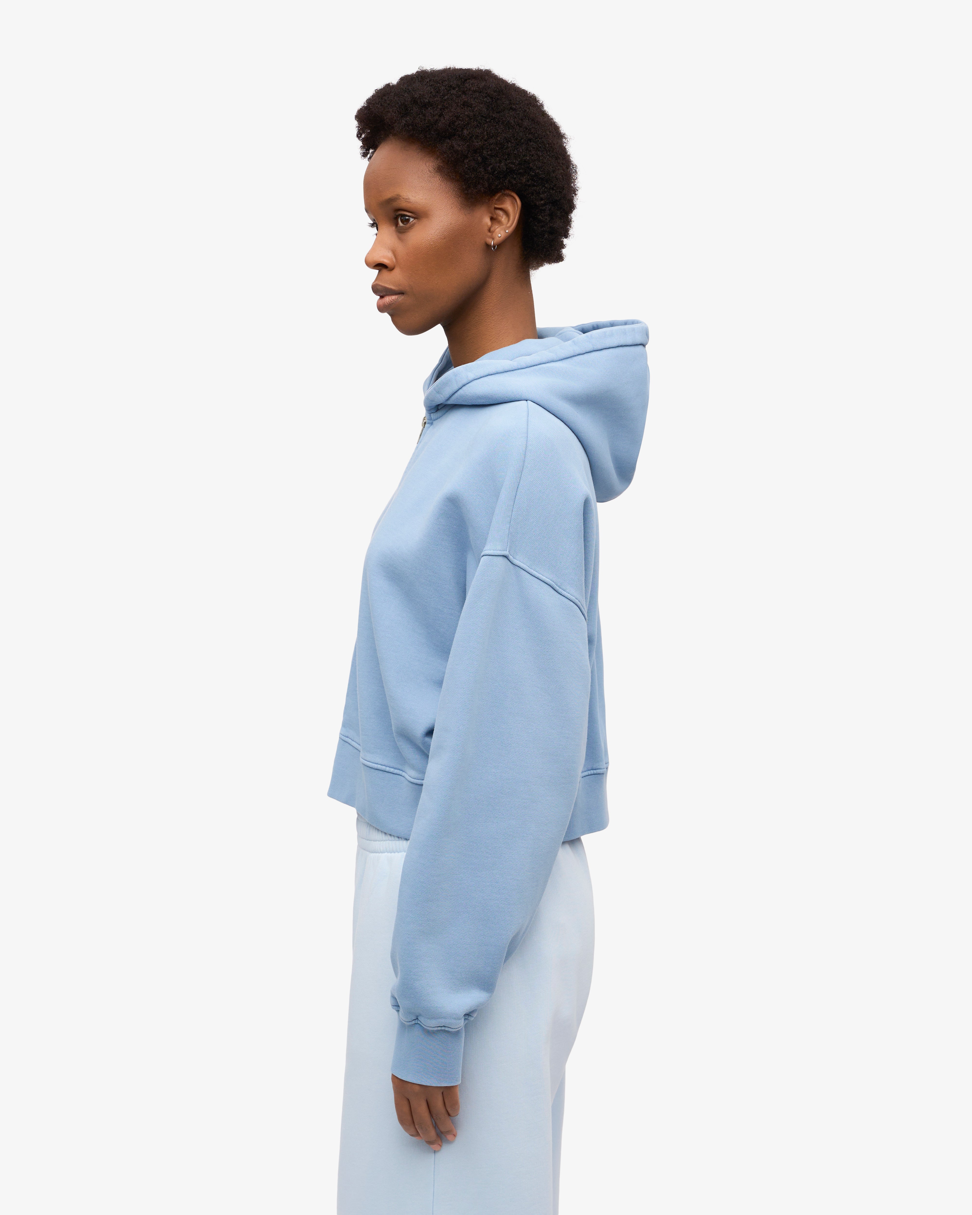 Organic Crop Zip Hoodie for Women - Soft & Comfortable Seaside Blue Pullover | Perfect for Casual Wear, Gym, and Outdoor Activities