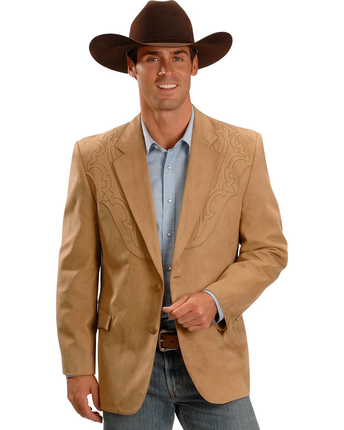 Men's 100% Microsuede Galveston Boot Stitch Jacket Blazer - Circle S Camel Color - Perfect for Western Wear, Casual Outfits & Cowboy Style Fashion